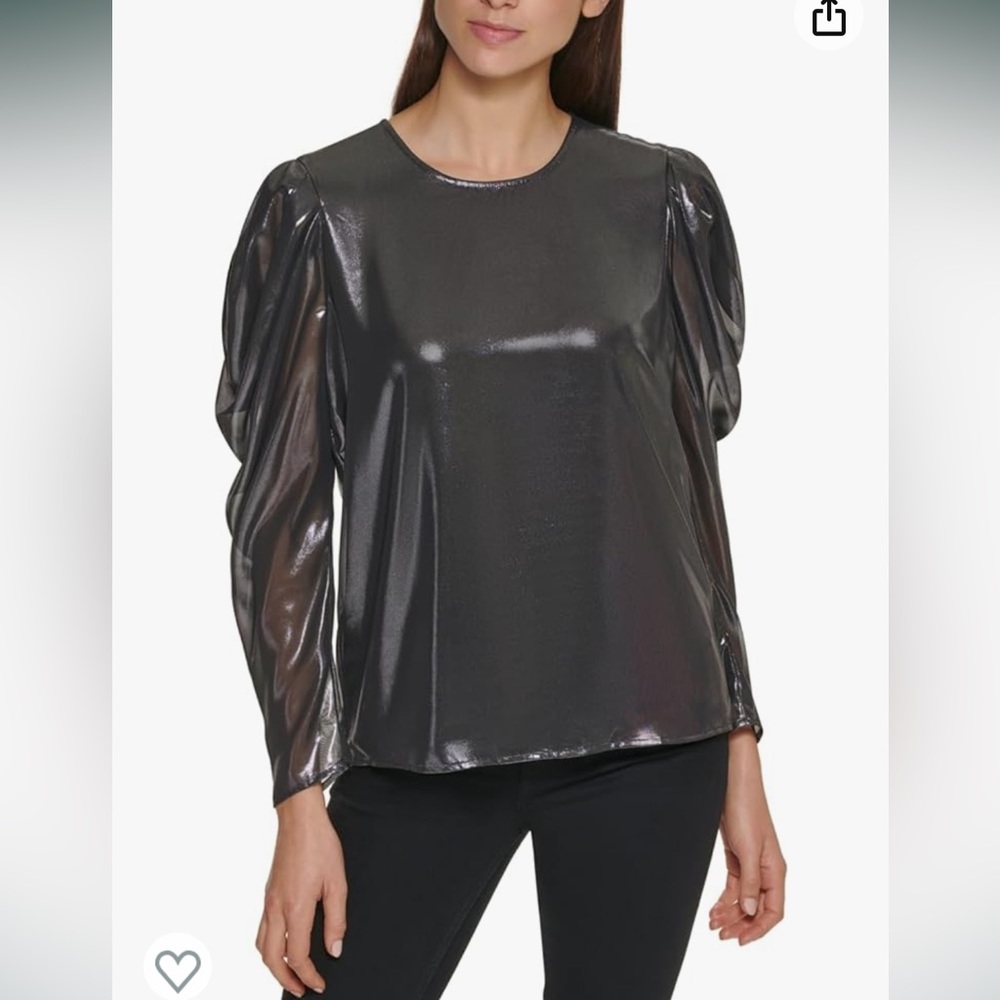Calvin Klein NWT Foiled Puff Sleeve Blouse - size Medium